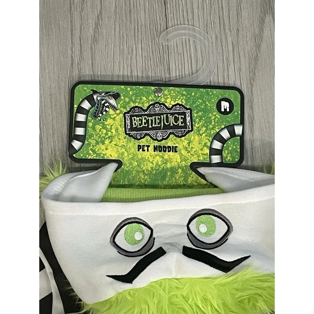 NEW Beetlejuice Green White Black Halloween Pet Dog Costume w/ Hair - Size M